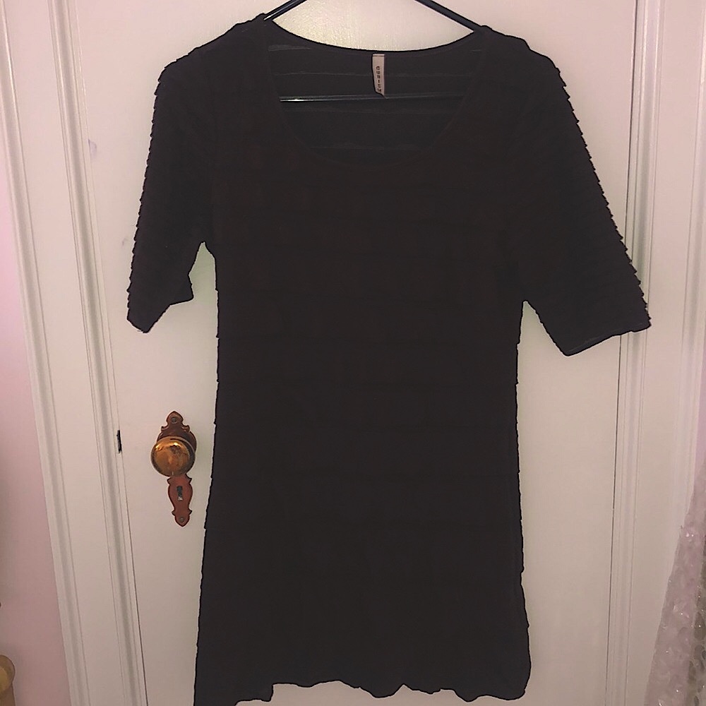 Brown mid sleeve ruffle dress